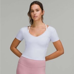 Lululemon yoga align v-neck t shirt in light blue/green, size 2